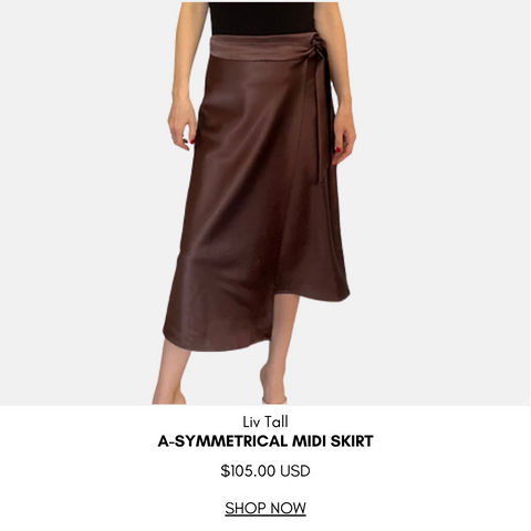 Tall Brown Silk Midi Skirt
