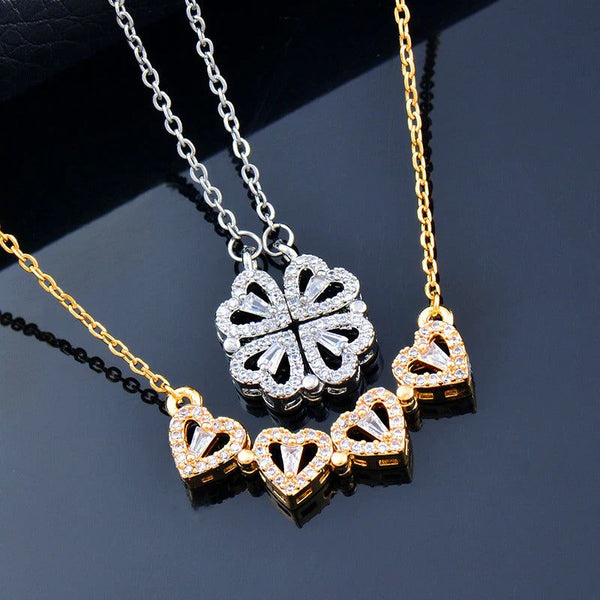 Women's Magnetic Folding Heart-Shaped Four-Leaf Clover Necklace New Popular Design 2 in 1