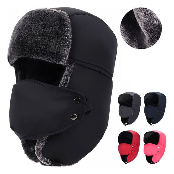 Women's Unisex Snow Very Warm Winter Hat Ears Protection Face Faux Fur Bomber Cap With Ear Flaps Windproof Mask Cold Hunting Hats