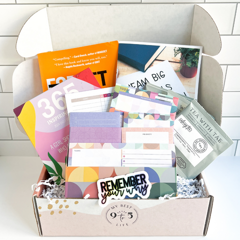 My Best 9 to 5 Life subscription box unboxed showing products