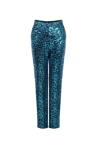 Stacy Sequin Pant- Pink Leopard Print