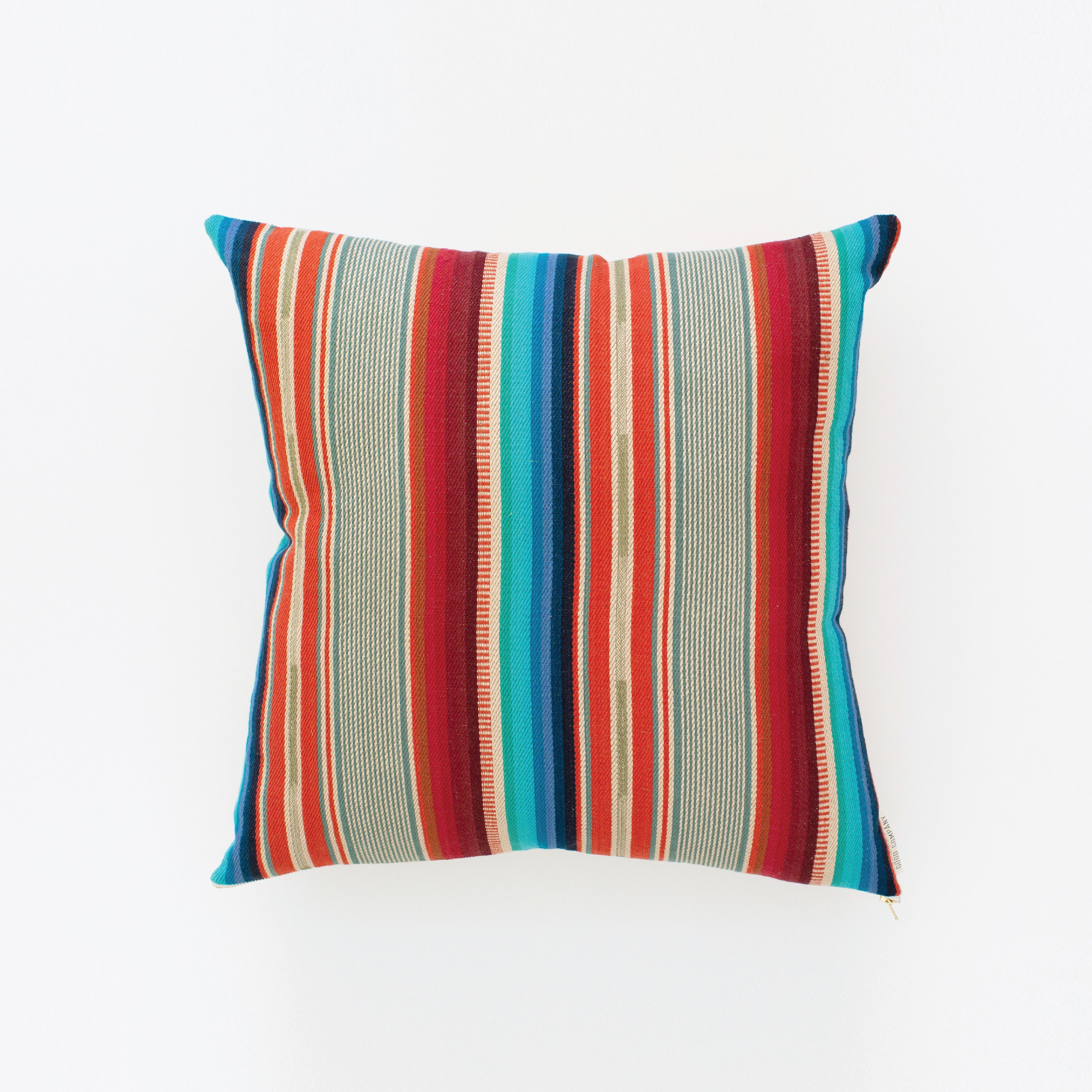 red and blue throw pillows