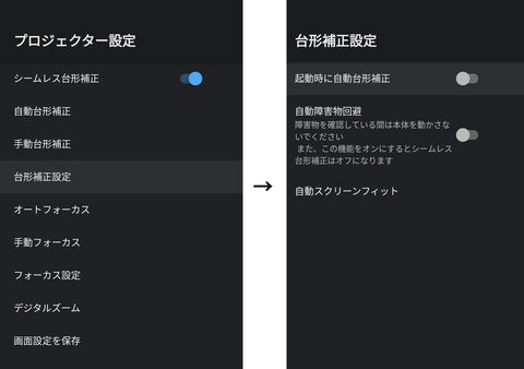 起動時に自動台形補正をオフにする