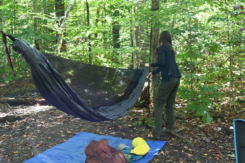 Attaching camping hammock to second tree strap