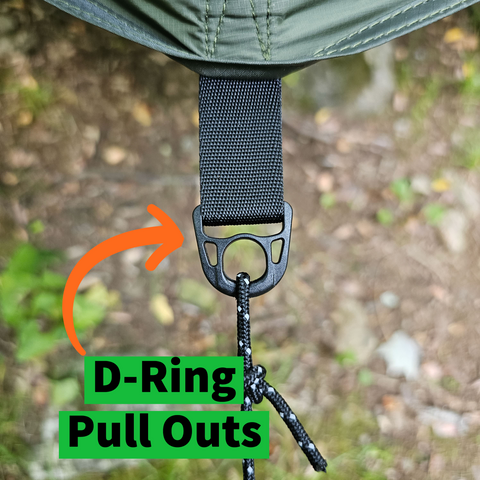 Camping tarp pull out with guyline