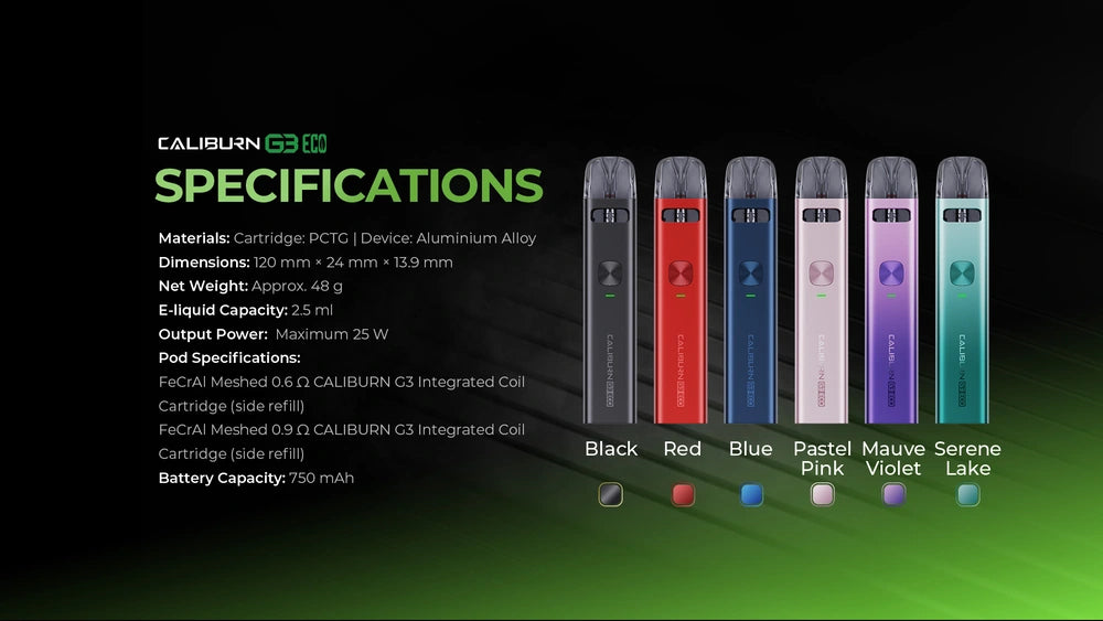 All-colors and specifications of Uwell caliburn g3