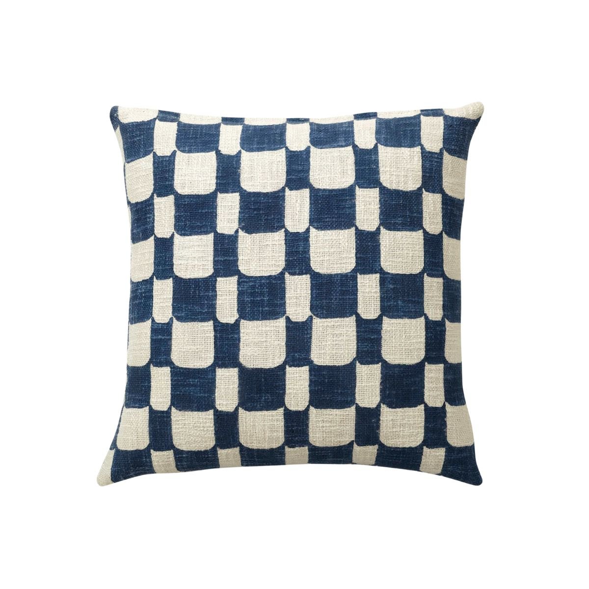 Checkered Block Printed Pillow - Indigo