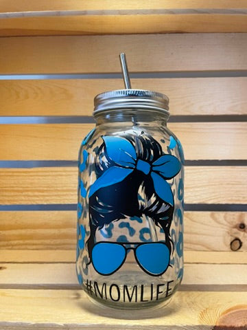 Mama Print Leopard Iced Coffee Cup Glass - Glass Jar - Mom's Gifts