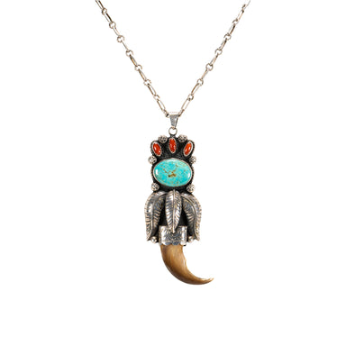 Native American Bear Claw Sterling Silver and Turquoise Pendant Necklace -  כרית לי - כרית הריון והנקה הטובה בישראל