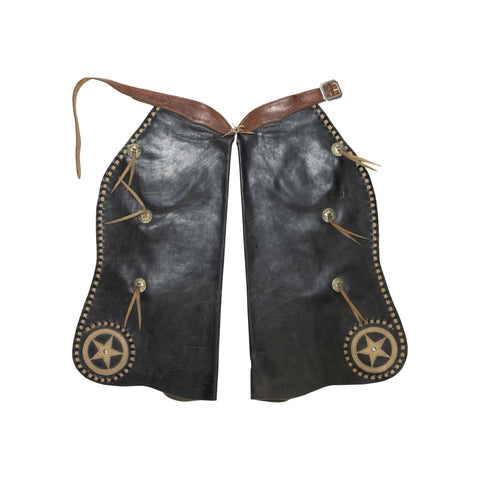  Alpha Cycle Vintage Black Cowboy Chaps - Leather