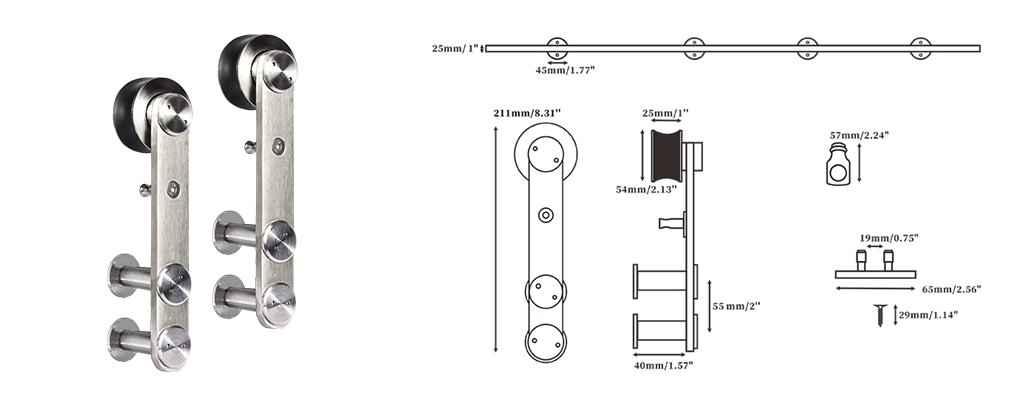 stainless steel barn door hardware roller