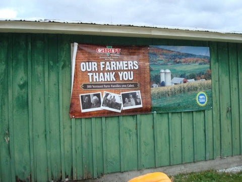 Cabot banner on the barn at Foster Brothers Farm