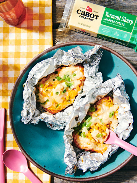 Spicy Twice Baked Sweet Potatos with Bacon and Cheddar