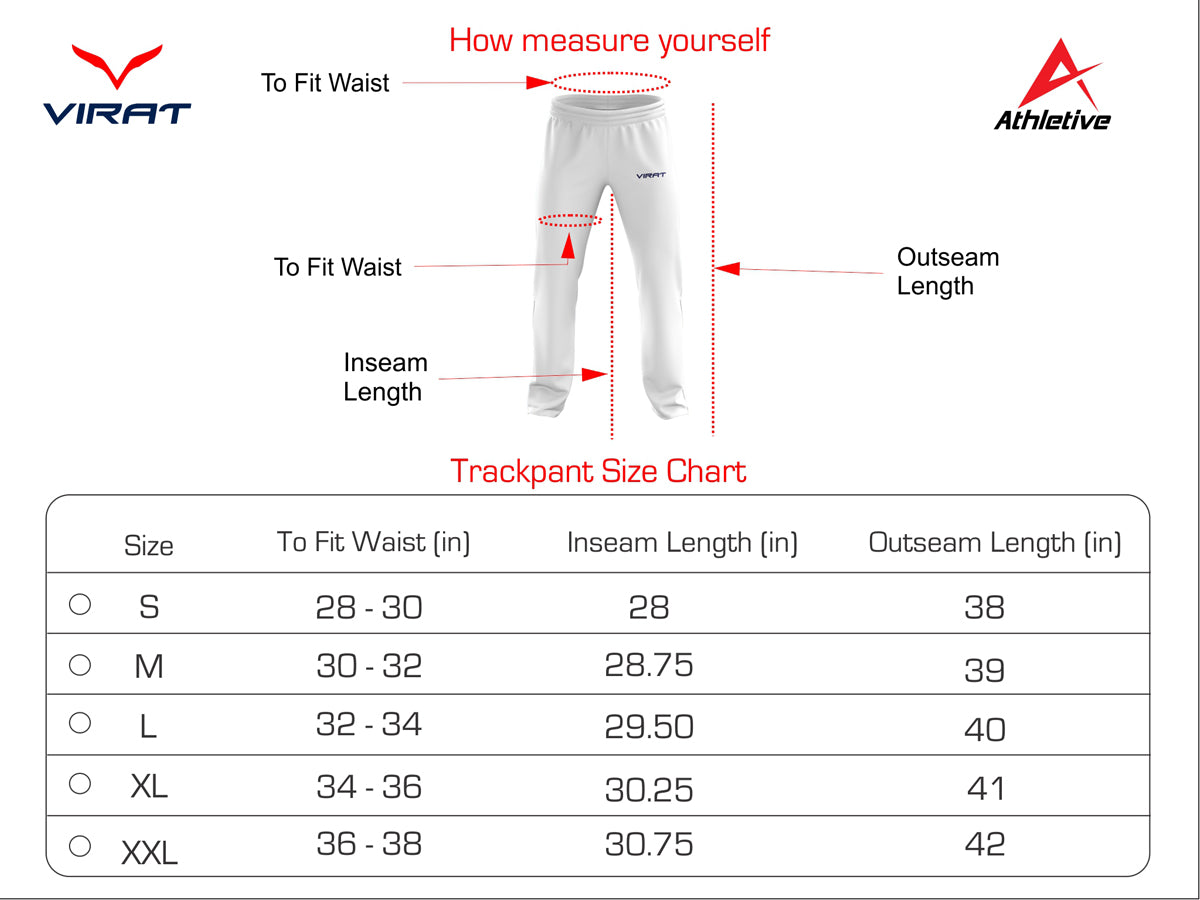virat track pant size guide
