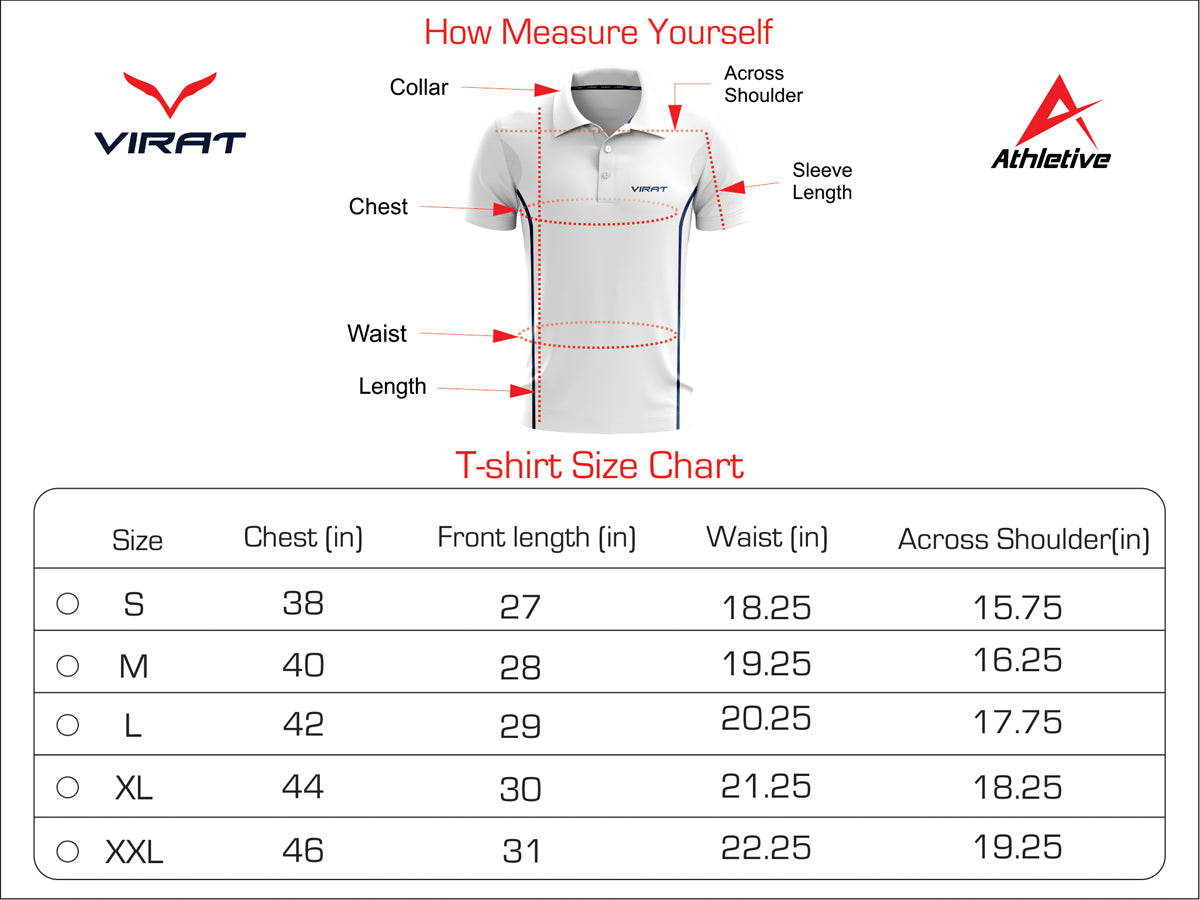 virat tshirt size guide