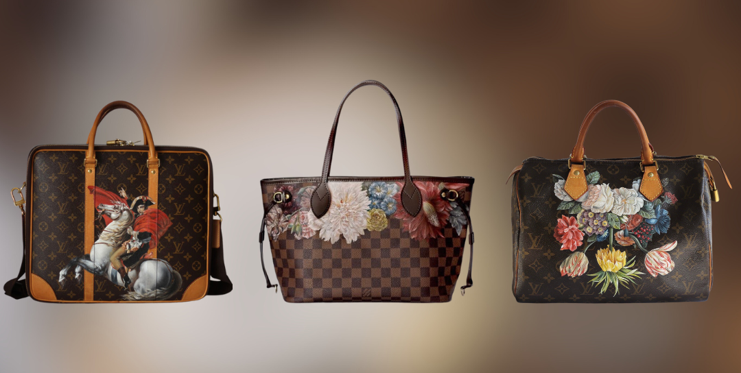 11 Custom LV ideas  painted bags, handpainted bags, painting leather