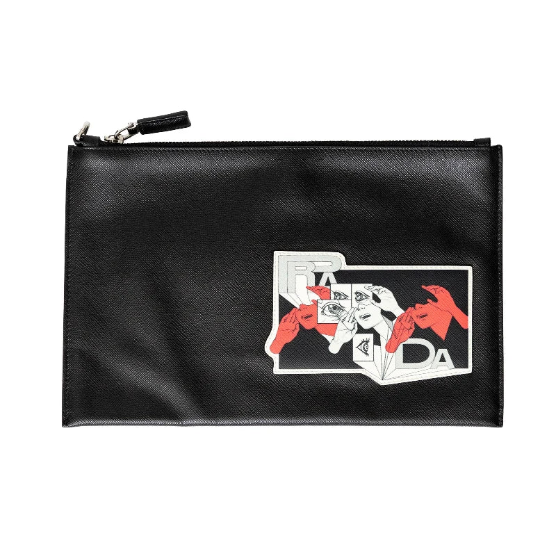 image of Prada Saffiano Comic Patch Pouch - '20s