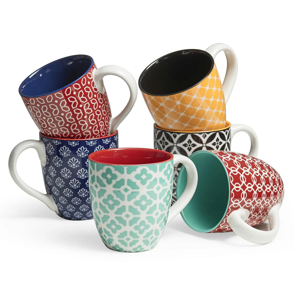 Schliersee 12 Oz Coffee Mugs Set of 6, Assorted Colors