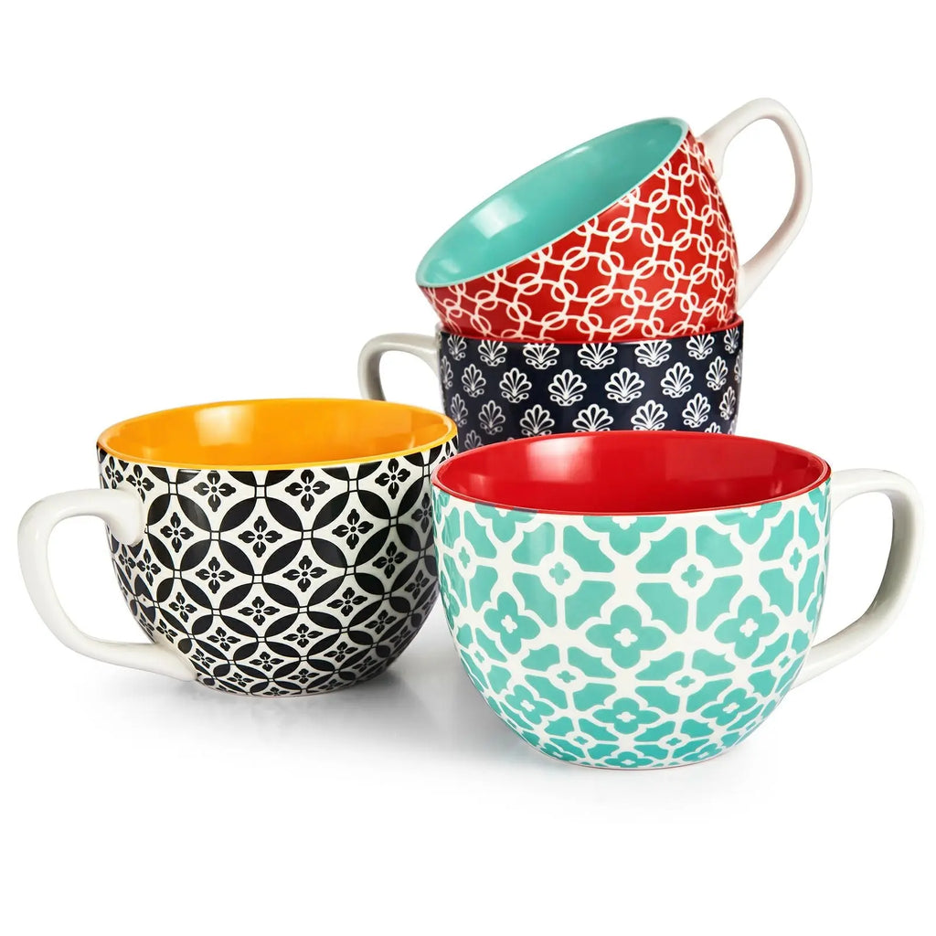 Coffee Mugs, Set of 6 Modern Colorful Cute Porcelain Mugs/Cups with Large  Handle