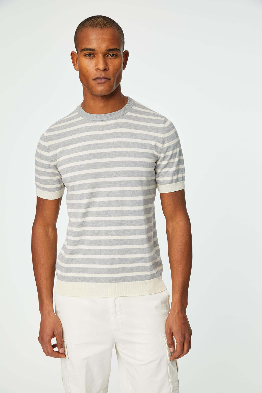 Short-sleeve knit Polo in milky white