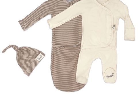 Bonsie’s Baby Bundle of Oat Footie & Mocha Twist Bag Set Twin Pack.