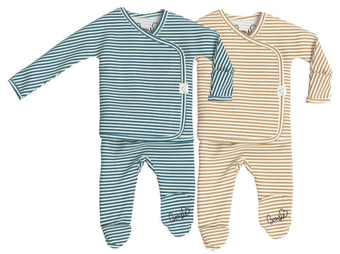 Bonsie’s Baby Bundle Footie - Mocha Twist + Steel Stripes Twin Pack.
