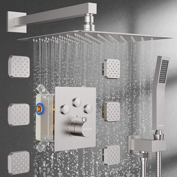 Bostingner Thermostatic Shower System with Body Spray Jets