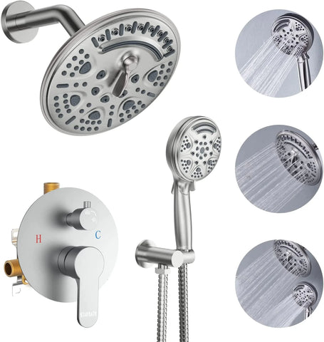 STARBATH Round Shower System Shower Faucet Set Knob Button 8 Inch Brushed Nickel