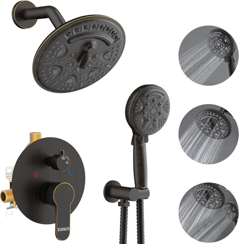 STARBATH Round Shower System Shower Faucet Set Knob Button 8 Inch Oil Rubbed Bronze