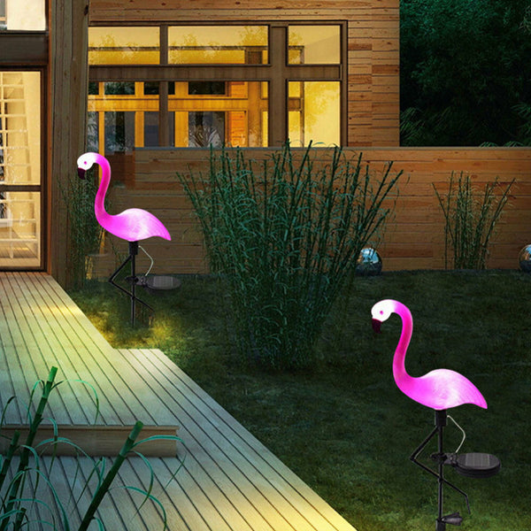Two Pink Flamingo Solar Garden Stake