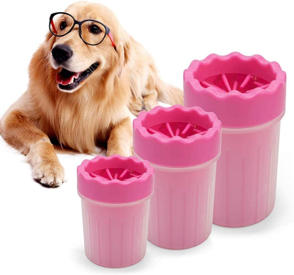 small, medium and large pink dog washer cups