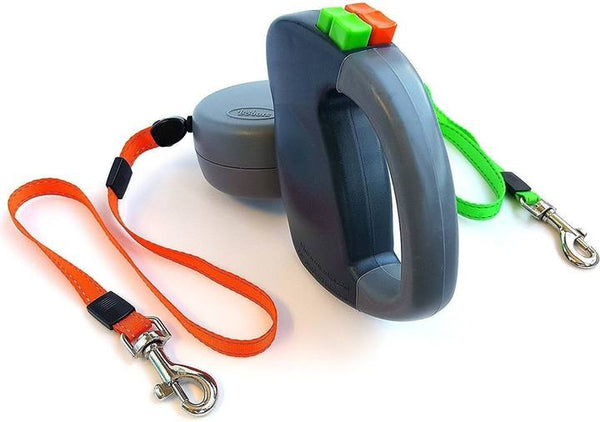 Grey Dual Retractable Dog Leash For Large Dogs