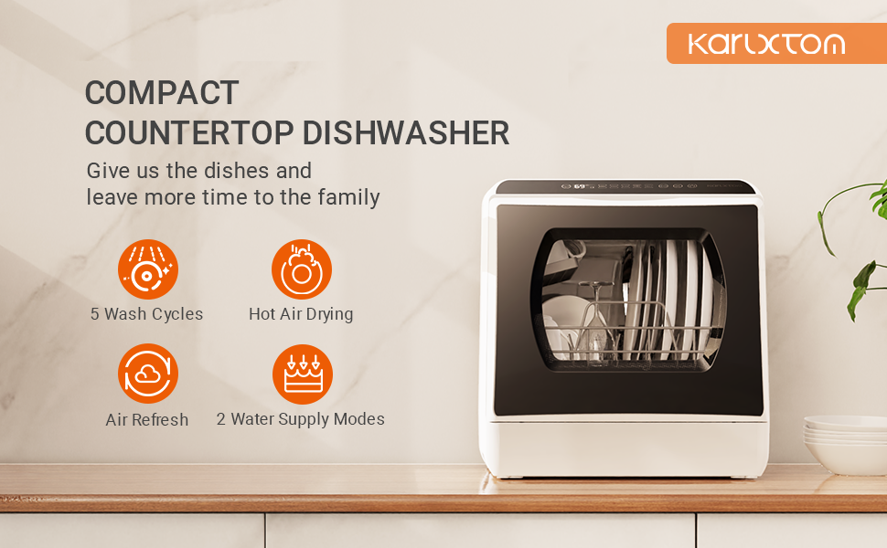 Karlxtom Portable Countertop Dishwasher, Compact Mini Dish Washer with  5-Liter Built-in Water Tank and Air-Dry Function