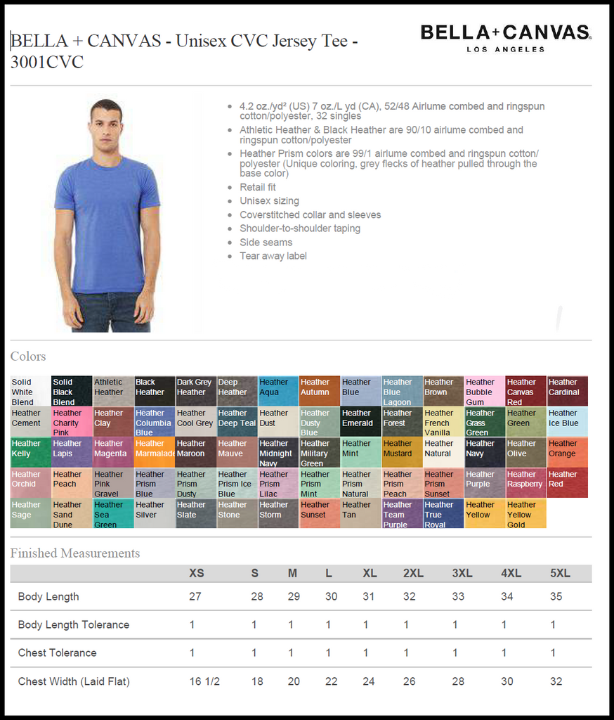 Size & Color Charts – Central MN Gifts