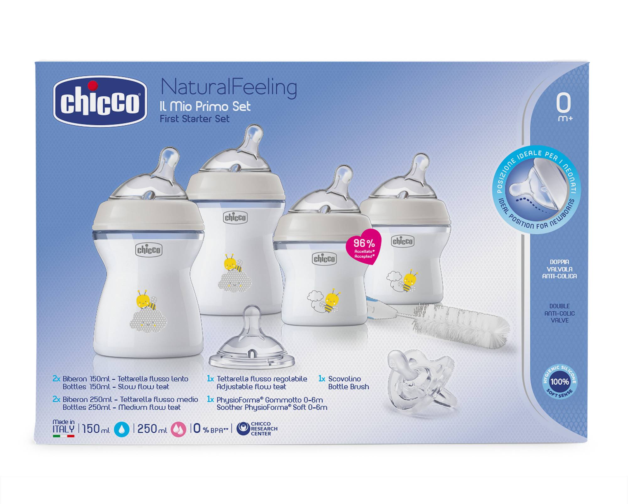 Chicco Blue BPA Free Baby Milk Feeding Bottle with Wide Neck 330ml For  6m+(1 Pc)