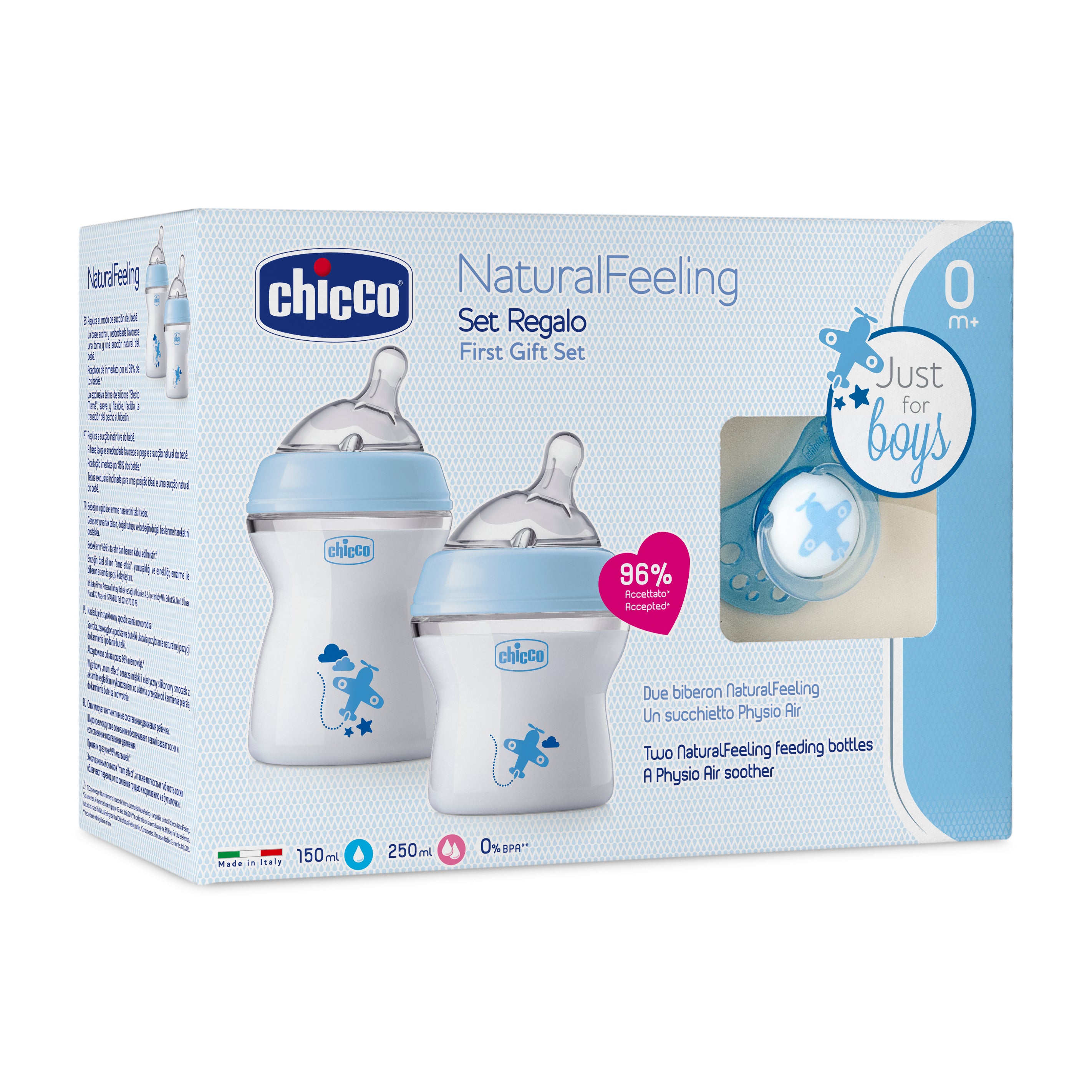 Chicco Blue BPA Free Baby Milk Feeding Bottle with Wide Neck 330ml For  6m+(1 Pc)