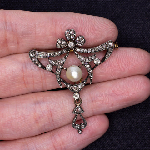 Victorian era diamond and pearl pin