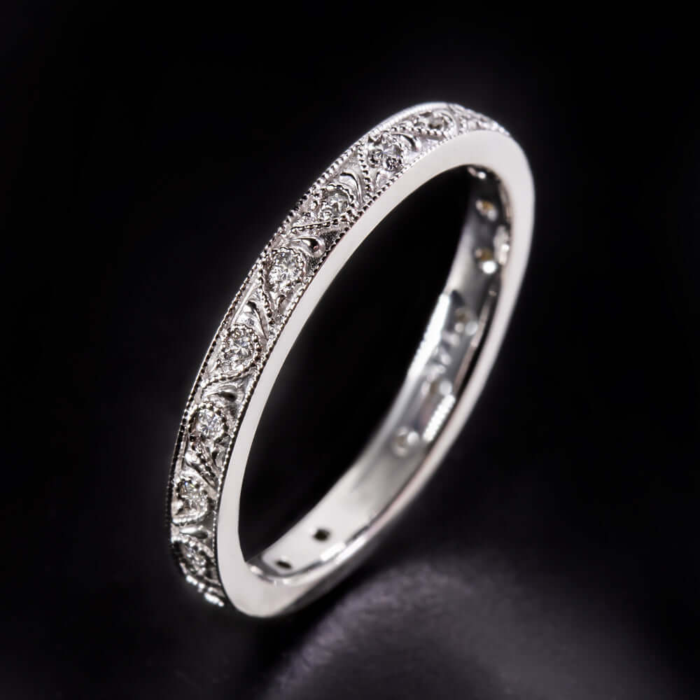 DIAMOND VINTAGE STYLE FILIGREE WEDDING BAND FLORAL RING 14K ETERNITY ...