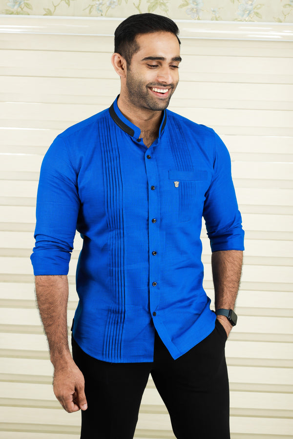 ASOS DESIGN skinny fit shirt with grandad collar in royal blue  ASOS