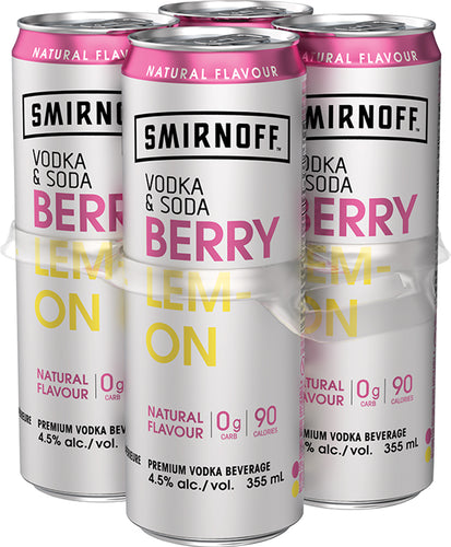 Smirnoff Ice Light Raspberry & Soda 4 Pack Cans – Newfoundland