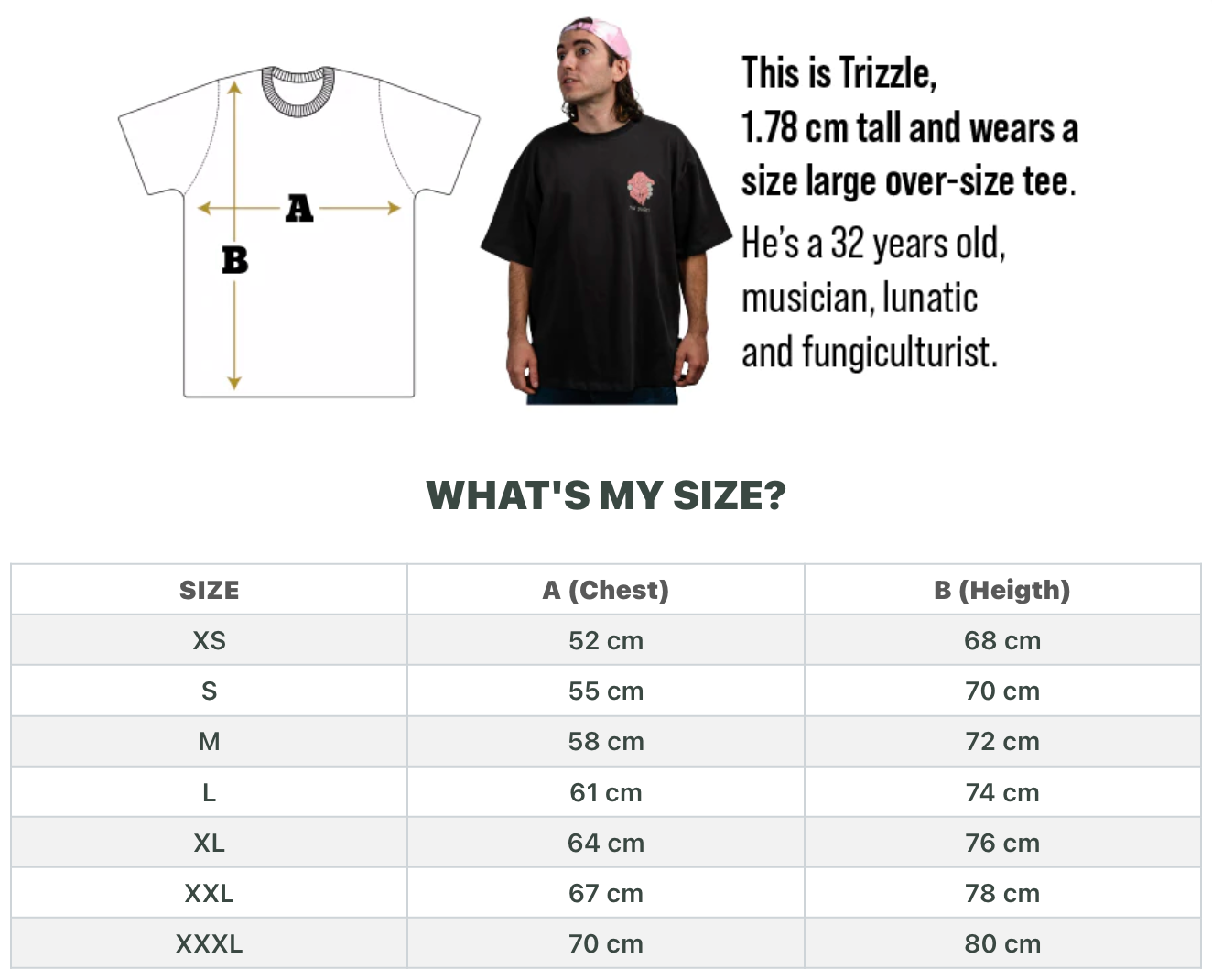 Size chart Oversized Tshirt – mcbess