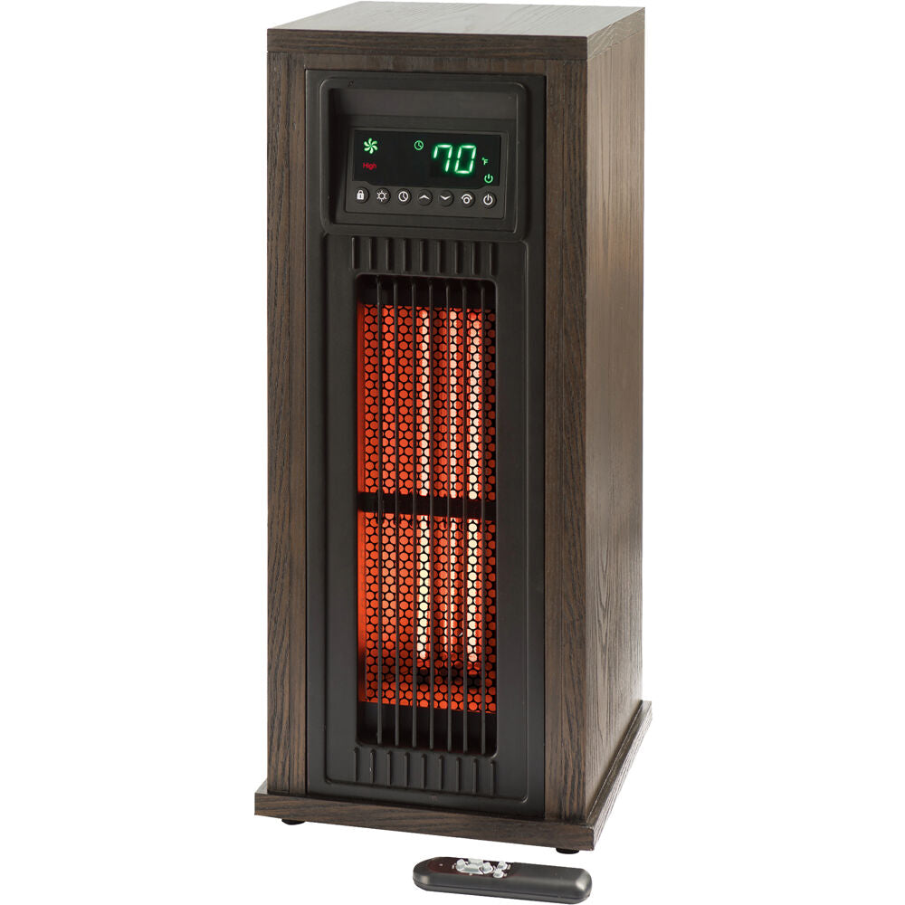 Almo HT1216 3-Quartz Infrared Tower Heater with Oscillation and Remote - 10 in. x 11 in. x 23.60 in. - Brown
