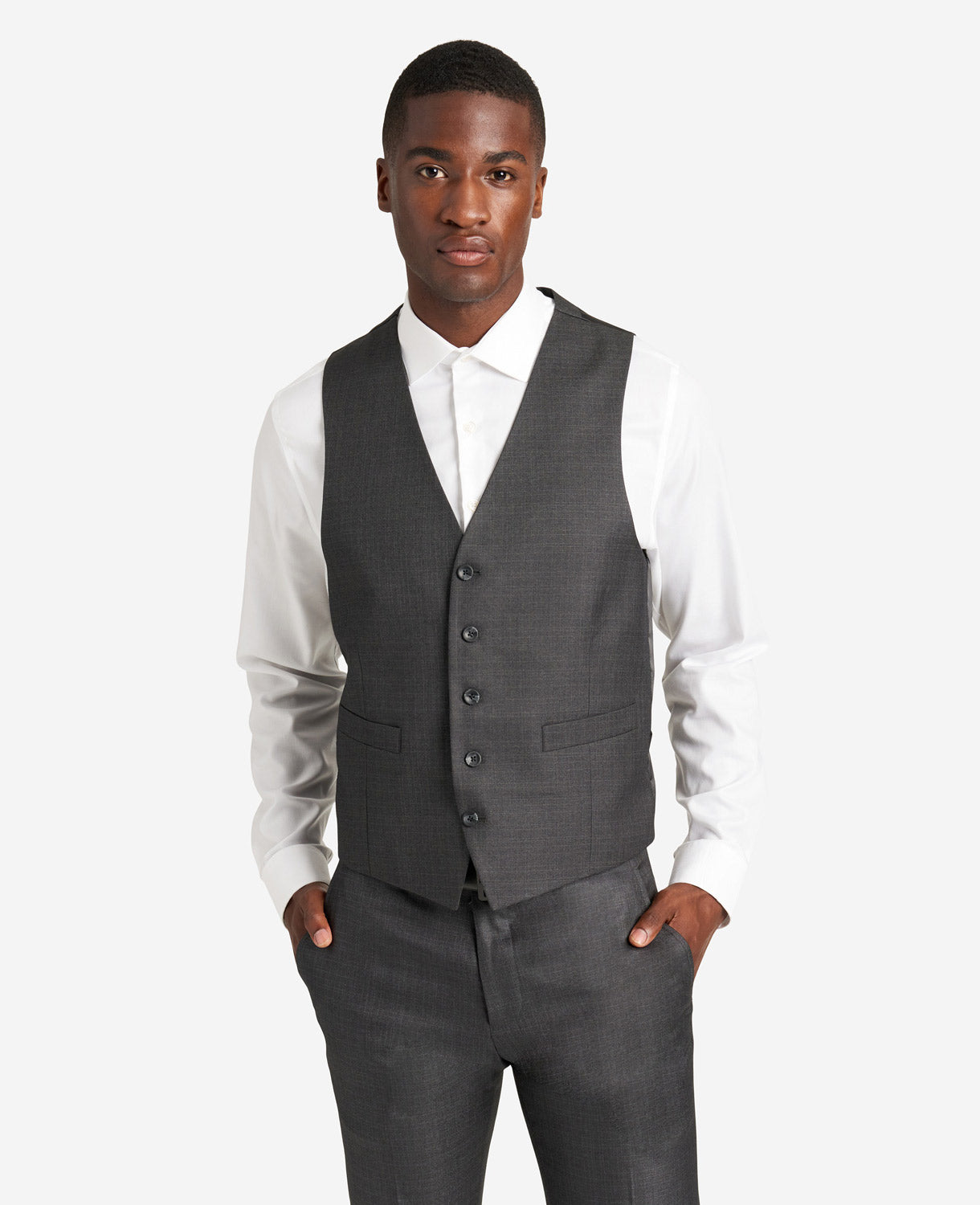 Kenneth Cole | Ready Flex Slim-Fit Suit Separate Vest in Gunmetal, Size: LAG