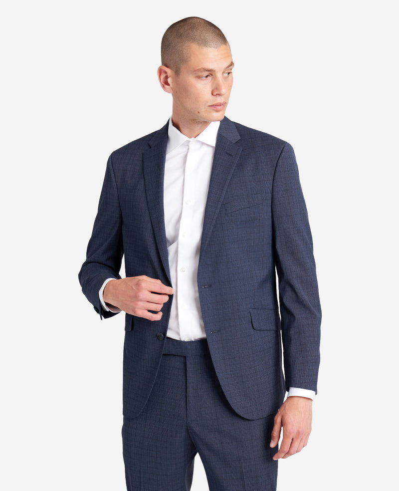 Buy Navy Blue Slim Fit Plaid Suit by  with Free Shipping