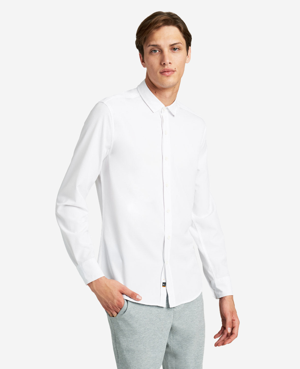 Kenneth Cole | Stretch Solid Button-Down Shirt in White