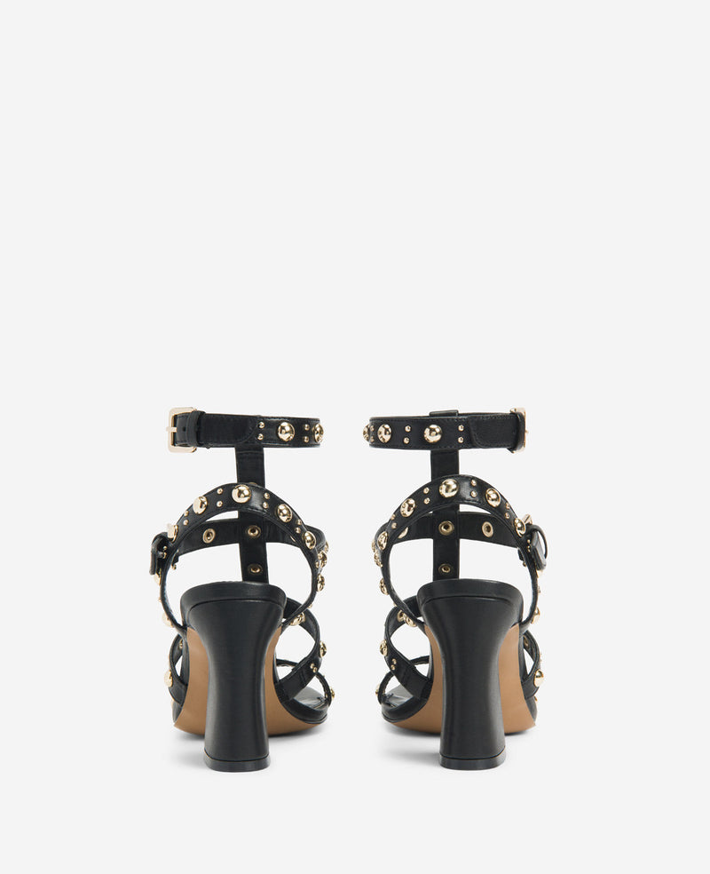 Denim Diamante Studded Strap Heeled Sandals