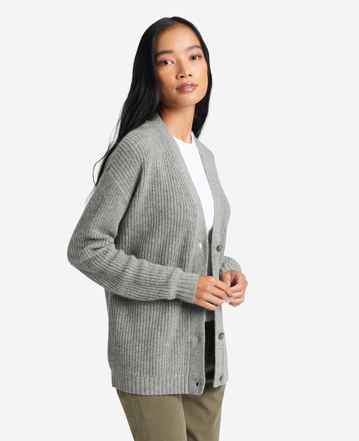 Kenneth Cole Site Exclusive! Cashmere Ribbed-knit Cardigan In Grey