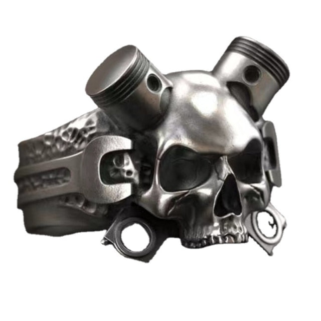 New Arrival Mens Ring Retro Punk Style Black Mechanical Skull Exaggerated Ring