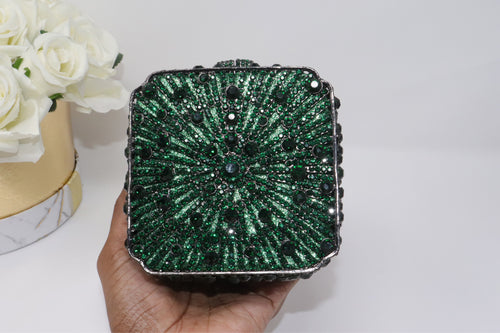 Emerald Green Crystal Hard Case Clutch Bag