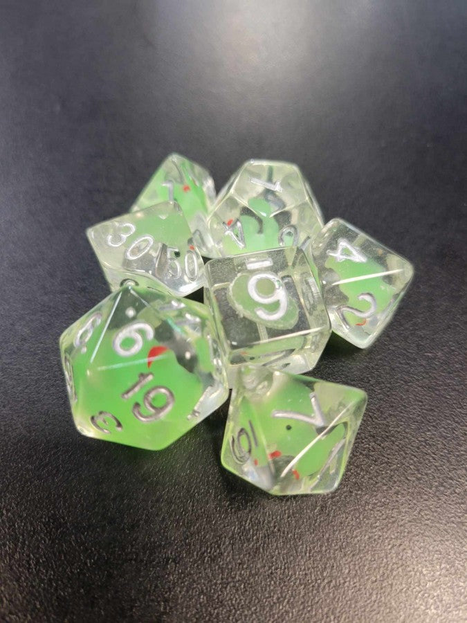 Glow in the Dark Green Duck Inclusion RPG Dice Set